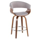 Vintage Mod Walnut Wood Stone Fabric Counter Stools (Set of 2)