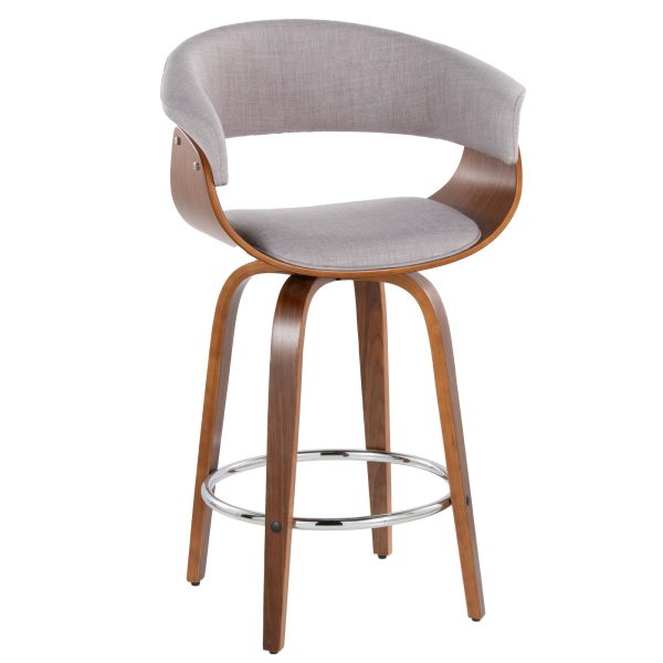 Vintage Mod Walnut Wood Stone Fabric Counter Stools Set of 2 4