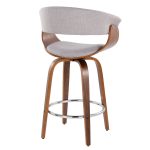 Vintage Mod Walnut Wood Stone Fabric Counter Stools (Set of 2)
