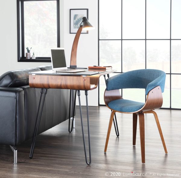 Vintage Mod Walnut and Blue Mid Century Modern Accent Chair