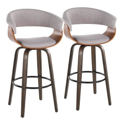 Vintage Mod Walnut and Stone Mid-Century Modern Barstools (Set of 2)