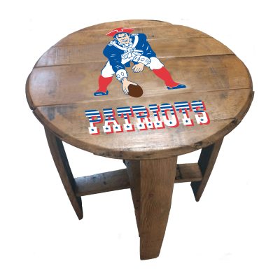 Vintage Patriots NFL Oak Whiskey Barrel Side Table