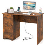 Vintage Wooden Computer Desk with Drawers for Home Office Use