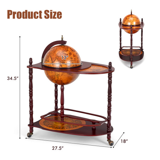 Vintage Globe Bar Cart with Shelf and Casters for Storage 4 Vintage Globe Bar Cart with Shelf and Casters for Storage - Image 4