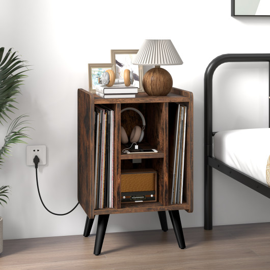 Compact Turntable Stand with USB Ports and Vinyl Storage