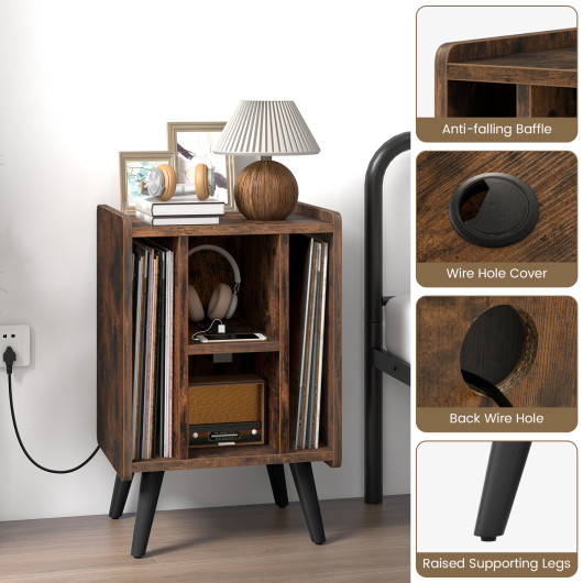 Compact Turntable Stand with USB Ports and Vinyl Storage - Image 6