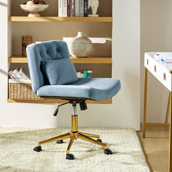 Violet Blue Flannel Ergonomic Swivel Lumbar Support Office Chair 1