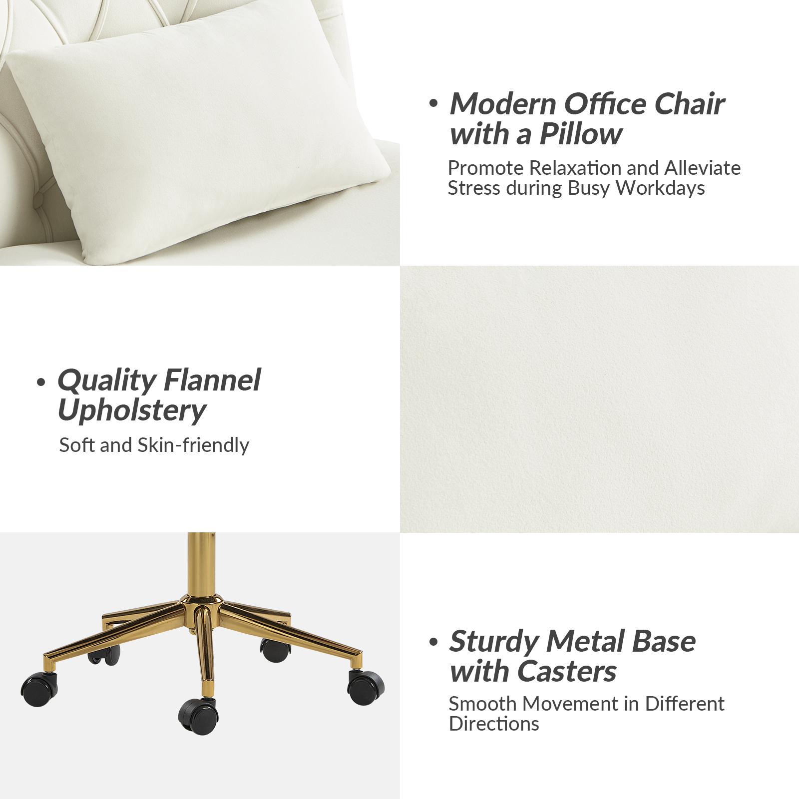 Violet Ivory Flannel Ergonomic Swivel Lumbar Support Office Chair 3 Violet Ivory Flannel Ergonomic Swivel Lumbar Support Office Chair - Image 3