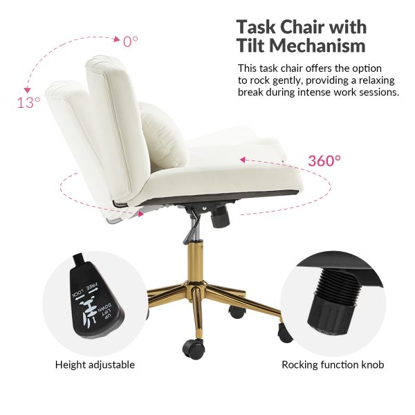 Violet Ivory Flannel Ergonomic Swivel Lumbar Support Office Chair 4