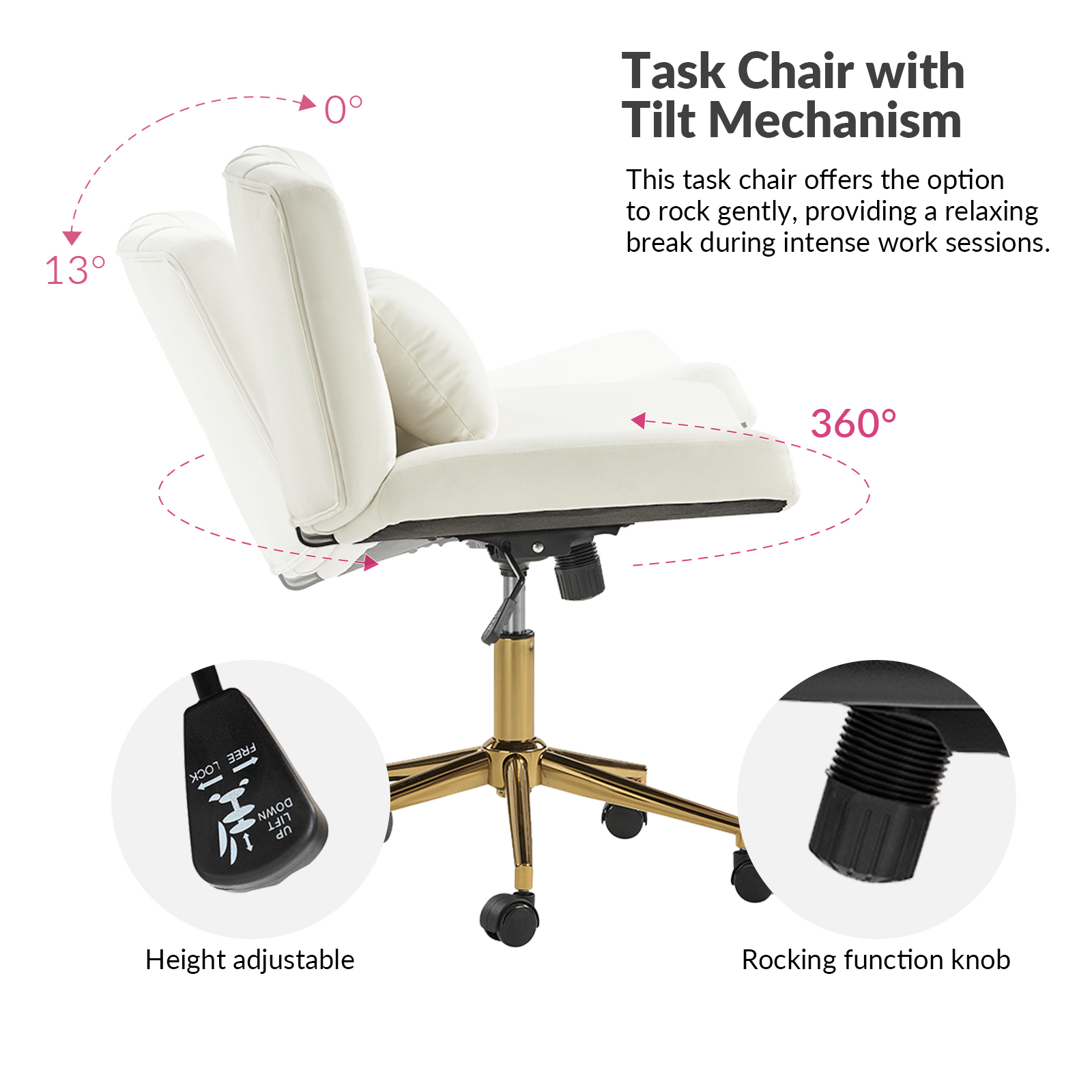 Violet Ivory Flannel Ergonomic Swivel Lumbar Support Office Chair 5 Violet Ivory Flannel Ergonomic Swivel Lumbar Support Office Chair - Image 5