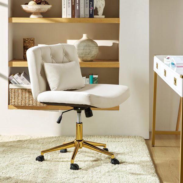 Violet Tan Flannel Ergonomic Swivel Lumbar Support Office Chair 1
