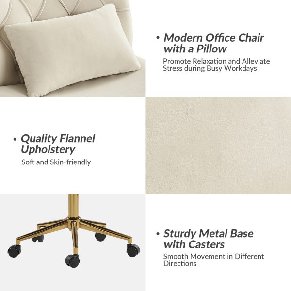 Violet Tan Flannel Ergonomic Swivel Lumbar Support Office Chair 2