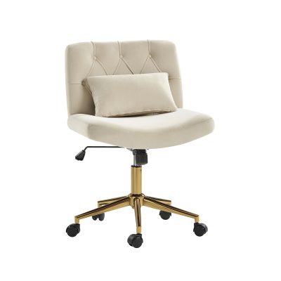 Violet Tan Flannel Ergonomic Swivel Lumbar Support Office Chair