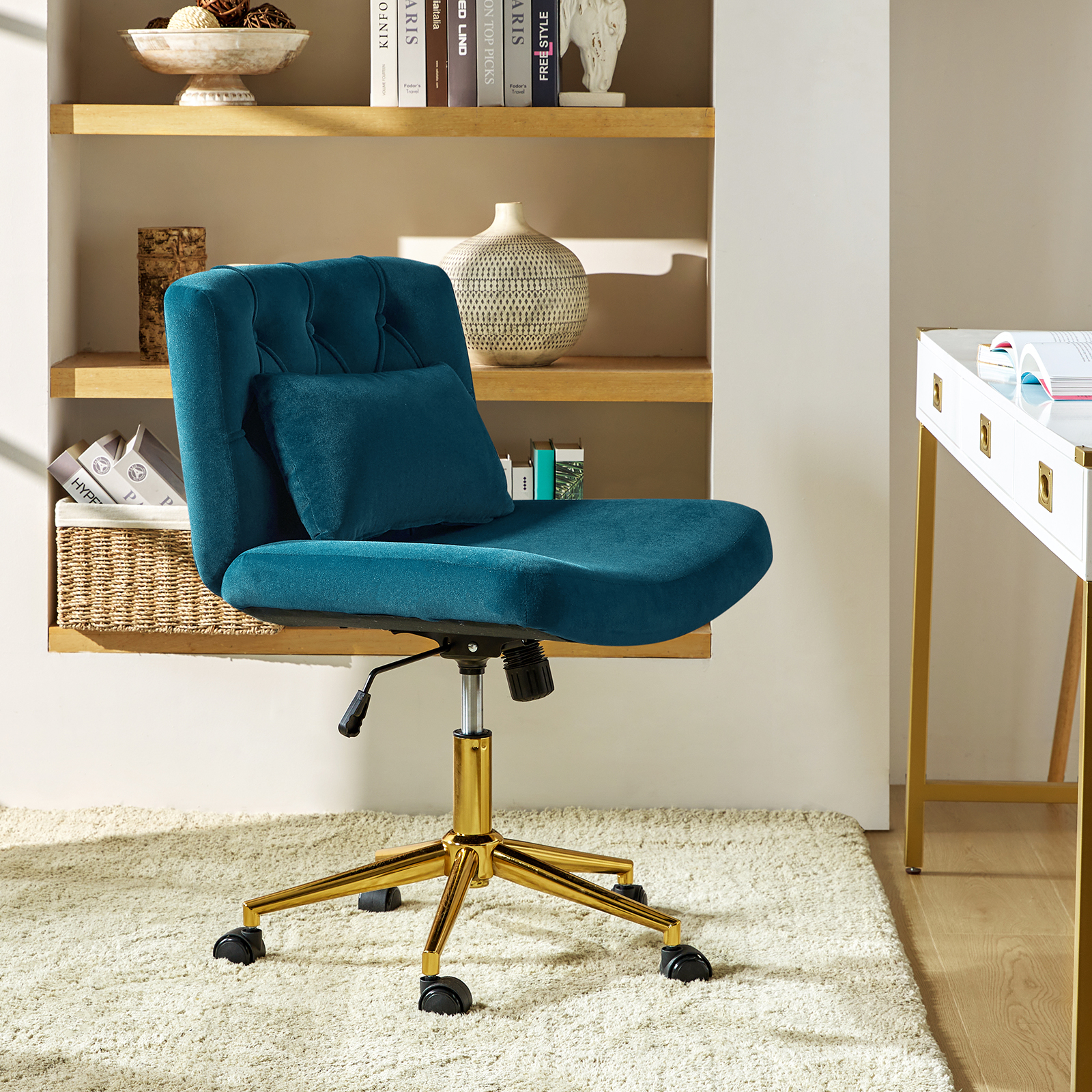 Violet Teal Flannel Ergonomic Swivel Lumbar Support Office Chair 2 Violet Teal Flannel Ergonomic Swivel Lumbar Support Office Chair - Image 2