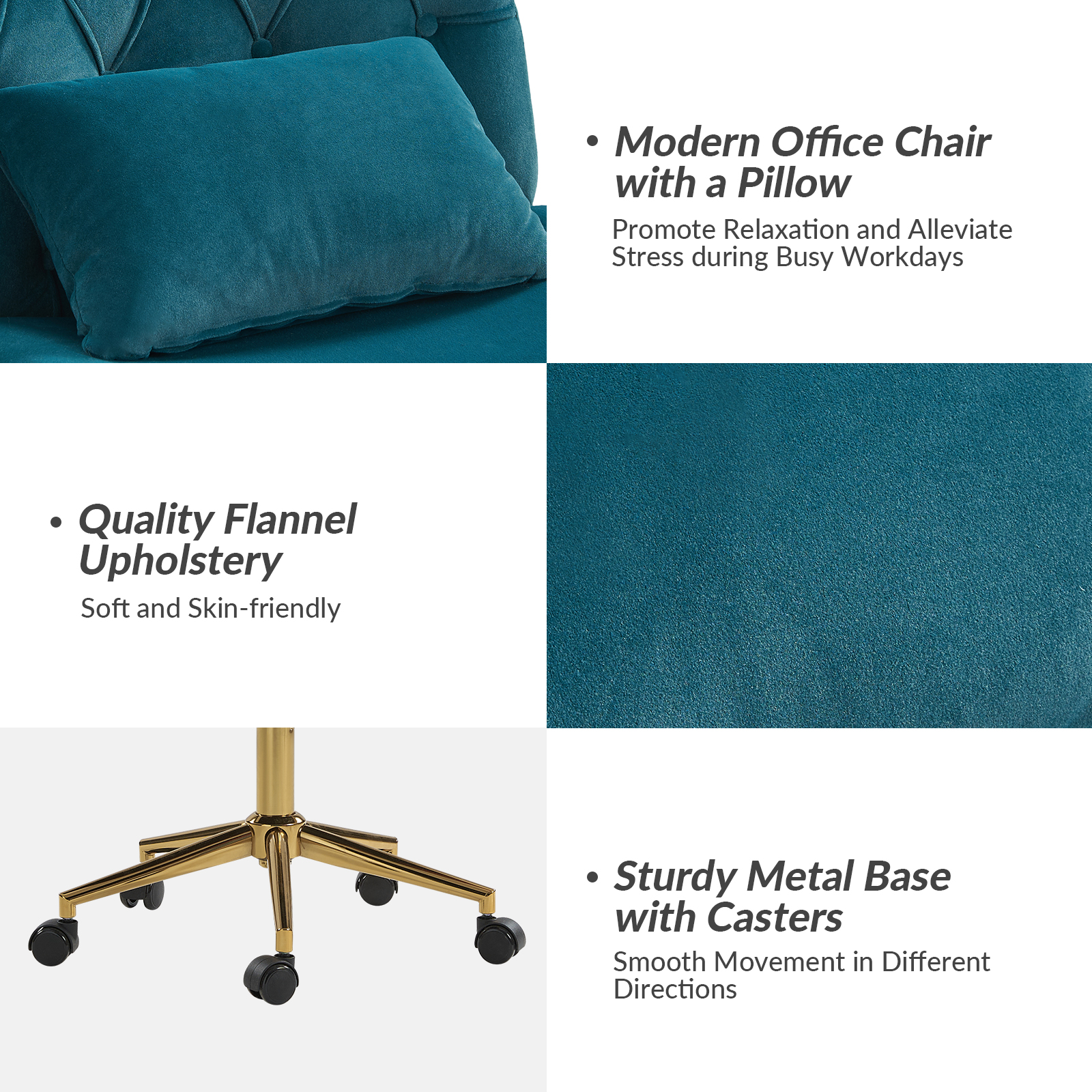 Violet Teal Flannel Ergonomic Swivel Lumbar Support Office Chair 3 Violet Teal Flannel Ergonomic Swivel Lumbar Support Office Chair - Image 3