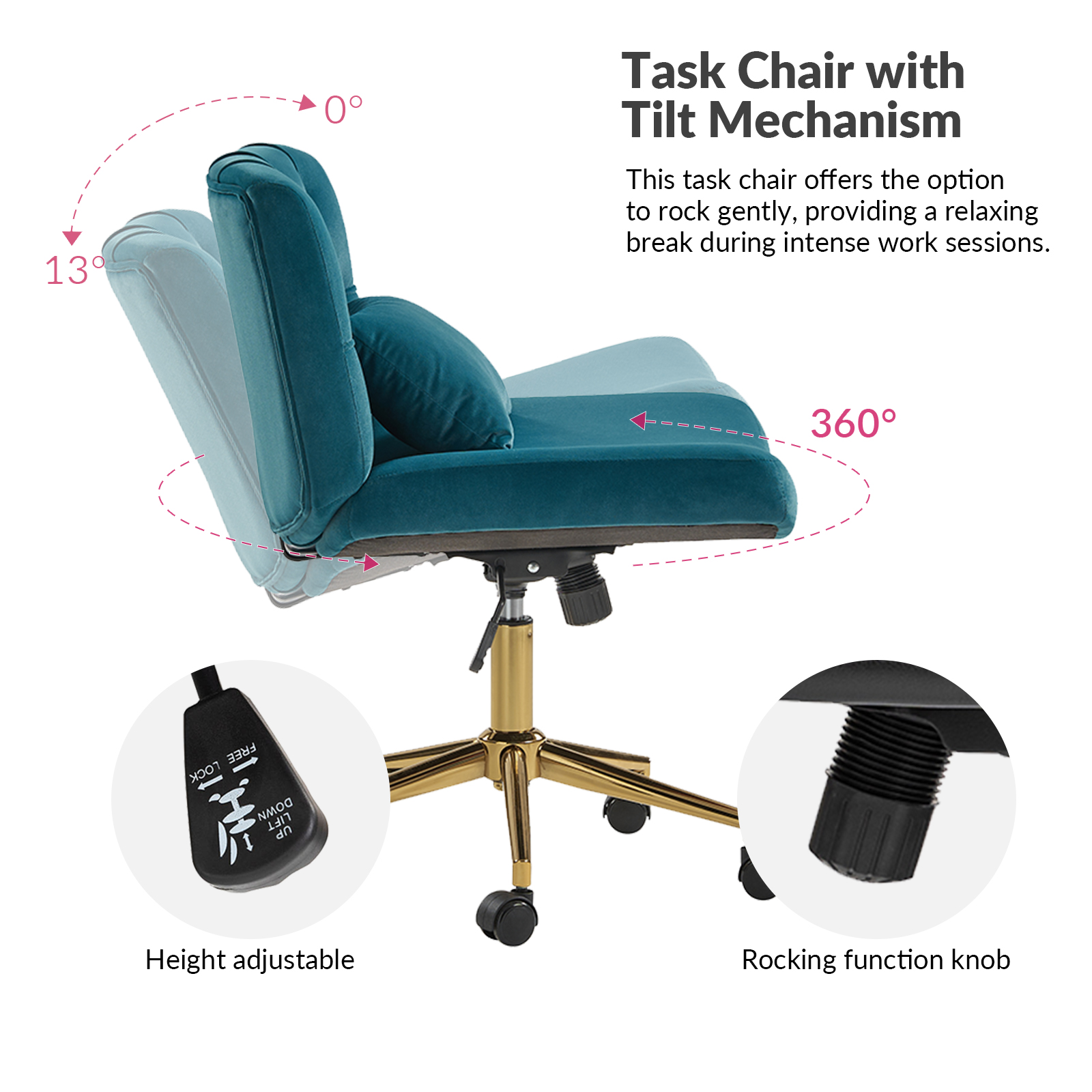 Violet Teal Flannel Ergonomic Swivel Lumbar Support Office Chair 4 Violet Teal Flannel Ergonomic Swivel Lumbar Support Office Chair - Image 4