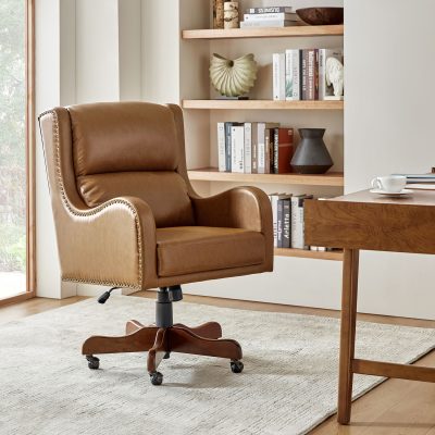 Viv Beige Vegan Leather Transitional Executive Task Chair