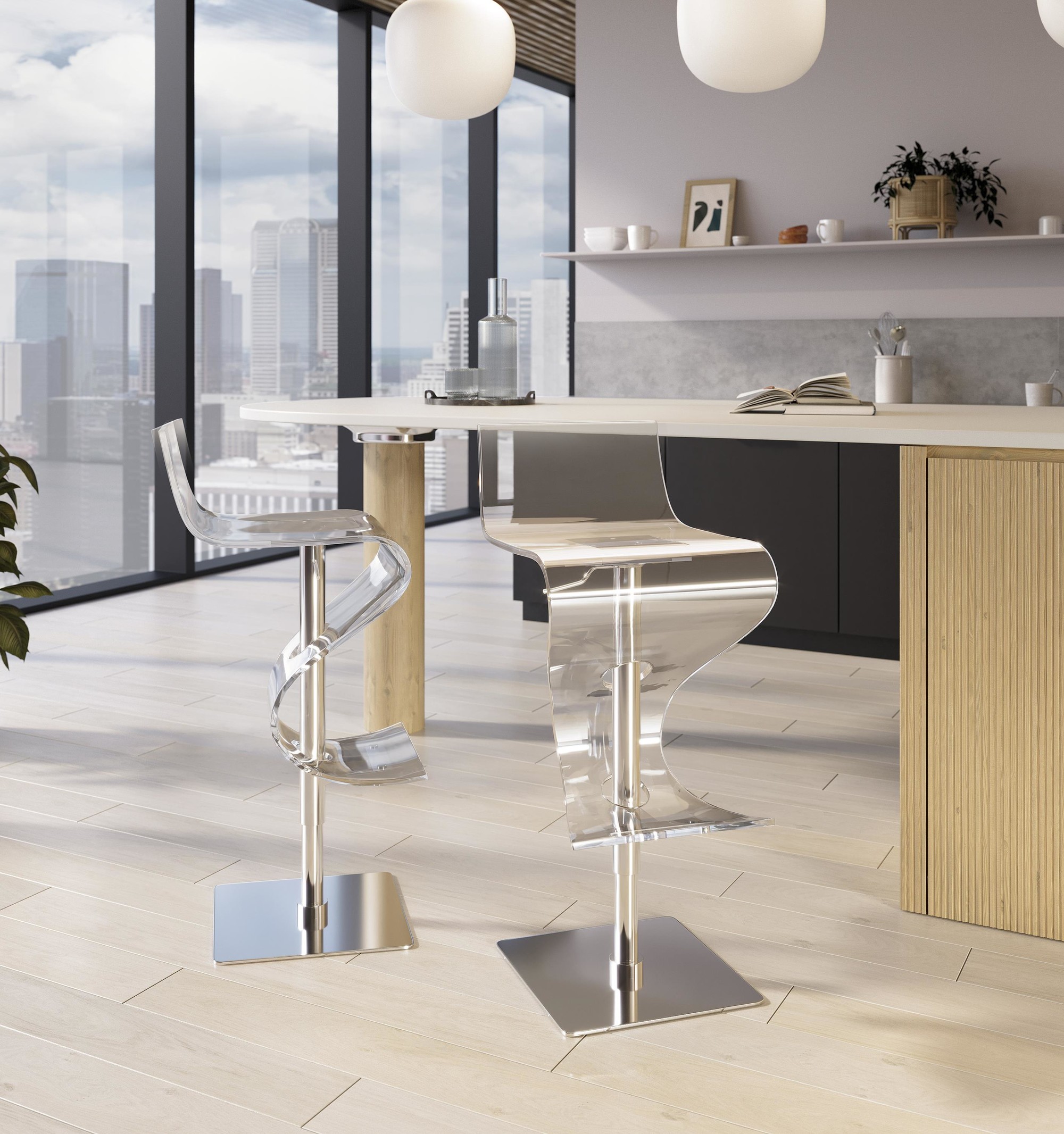 Viva Acrylic Contemporary Adjustable Swivel Bar Stool 2 Viva Acrylic Contemporary Adjustable Swivel Bar Stool - Image 2