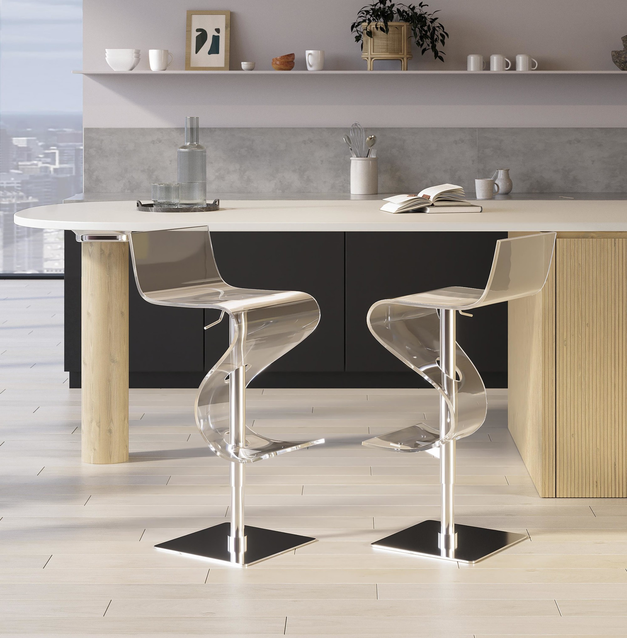 Viva Acrylic Contemporary Adjustable Swivel Bar Stool 3 Viva Acrylic Contemporary Adjustable Swivel Bar Stool - Image 3