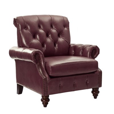 Vivian Burgundy Waxed Leather Tufted Rolled Armchair