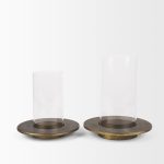 Vivian Gold Metal and Glass Hurricane Candle Holder (Set of 2)