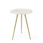 Vivienne 16.0L x 16.0W x 19.0H White Marble W/Antique Gold Metal Round Small Side Table