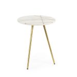 Vivienne 16.0L x 16.0W x 19.0H White Marble W/Antique Gold Metal Round Small Side Table