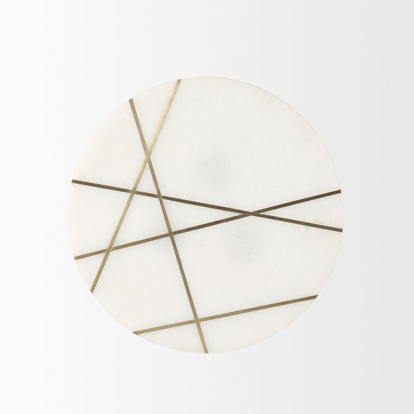 Vivienne 16.0L x 16.0W x 19.0H White Marble WAntique Gold Metal Round Small Side Table 5