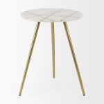 Vivienne 18.0L x 18.0W x 23.0H White Marble W/Antique Gold Metal Round Large Accent Table