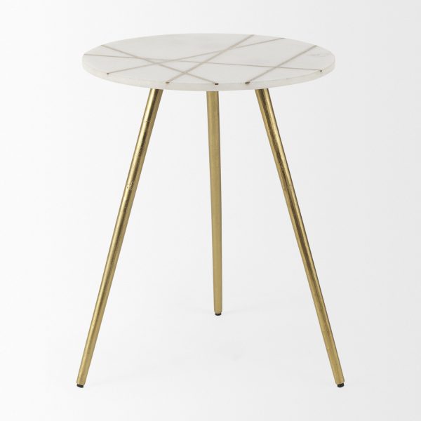 Vivienne 18.0L x 18.0W x 23.0H White Marble WAntique Gold Metal Round Large Accent Table 1