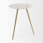Vivienne 18.0L x 18.0W x 23.0H White Marble W/Antique Gold Metal Round Large Accent Table