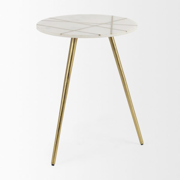 Vivienne 18.0L x 18.0W x 23.0H White Marble WAntique Gold Metal Round Large Accent Table 2