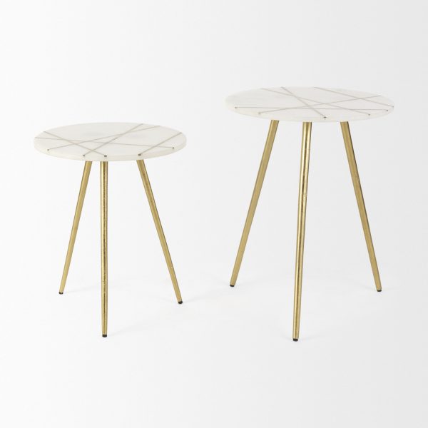 Vivienne 18.0L x 18.0W x 23.0H White Marble WAntique Gold Metal Round Large Accent Table 3