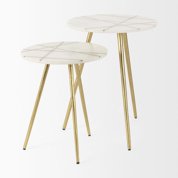 Vivienne 18.0L x 18.0W x 23.0H White Marble WAntique Gold Metal Round Large Accent Table 4