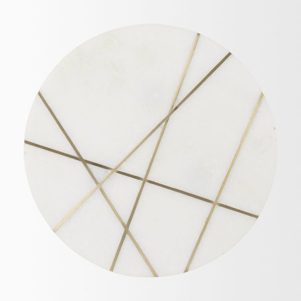 Vivienne 18.0L x 18.0W x 23.0H White Marble WAntique Gold Metal Round Large Accent Table 5