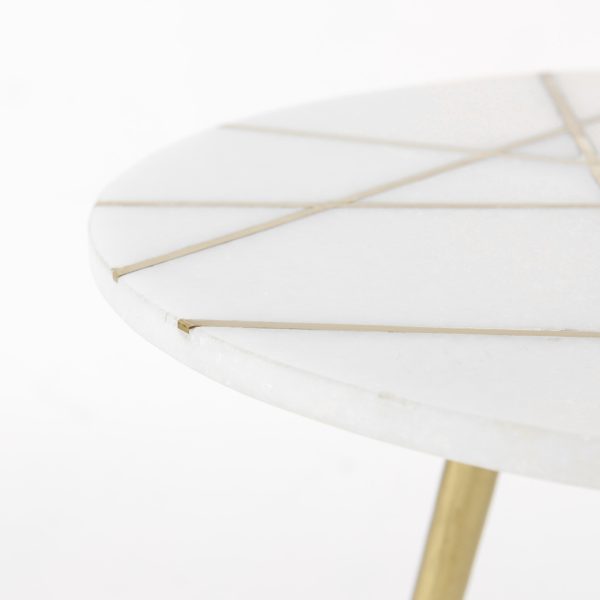 Vivienne 18.0L x 18.0W x 23.0H White Marble WAntique Gold Metal Round Large Accent Table 6
