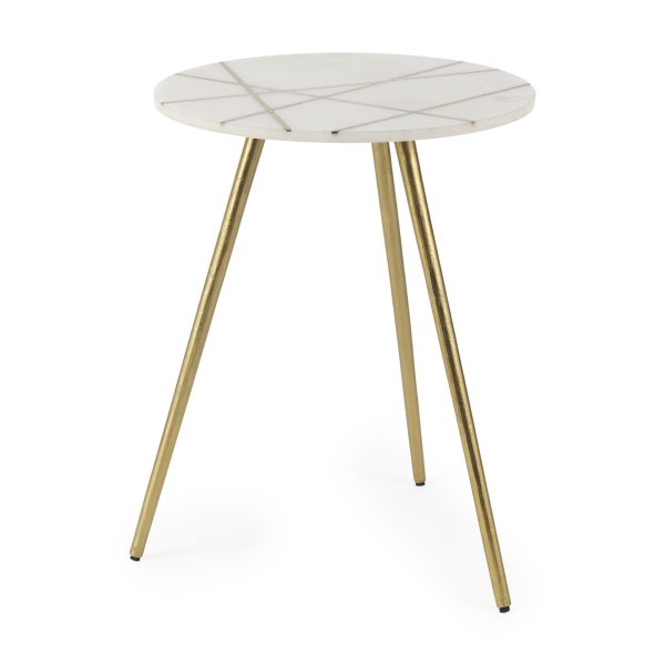 Vivienne 18.0L x 18.0W x 23.0H White Marble WAntique Gold Metal Round Large Accent Table