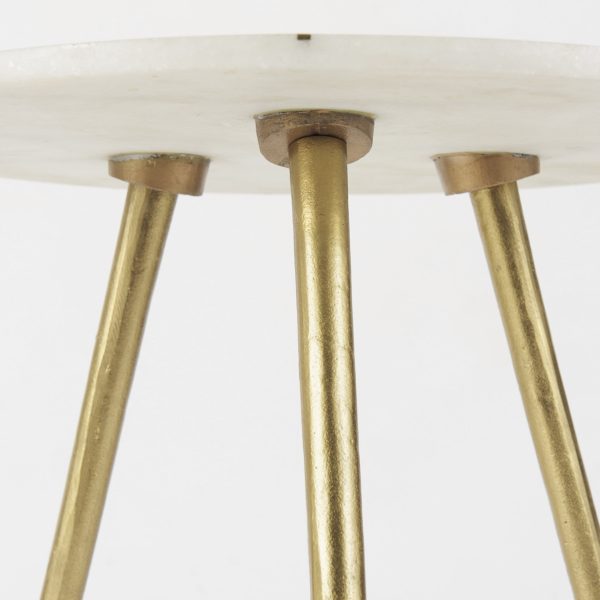 Vivienne 18.0L x 18.0W x 23.0H White Marble WAntique Gold Metal Round Large Accent Table 7