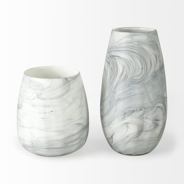 Volta II Tall White Gray Abstract Pattern Glass Vase 2