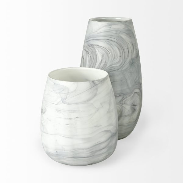 Volta II Tall White Gray Abstract Pattern Glass Vase 3