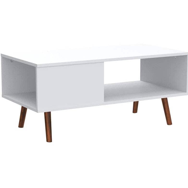 Mid-Century Coffee Table with Storage White and Brown Wood 1 Mid-Century Coffee Table with Storage White and Brown Wood