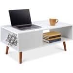 Mid-Century Coffee Table with Storage White and Brown Wood 5 Mid-Century Coffee Table with Storage White and Brown Wood