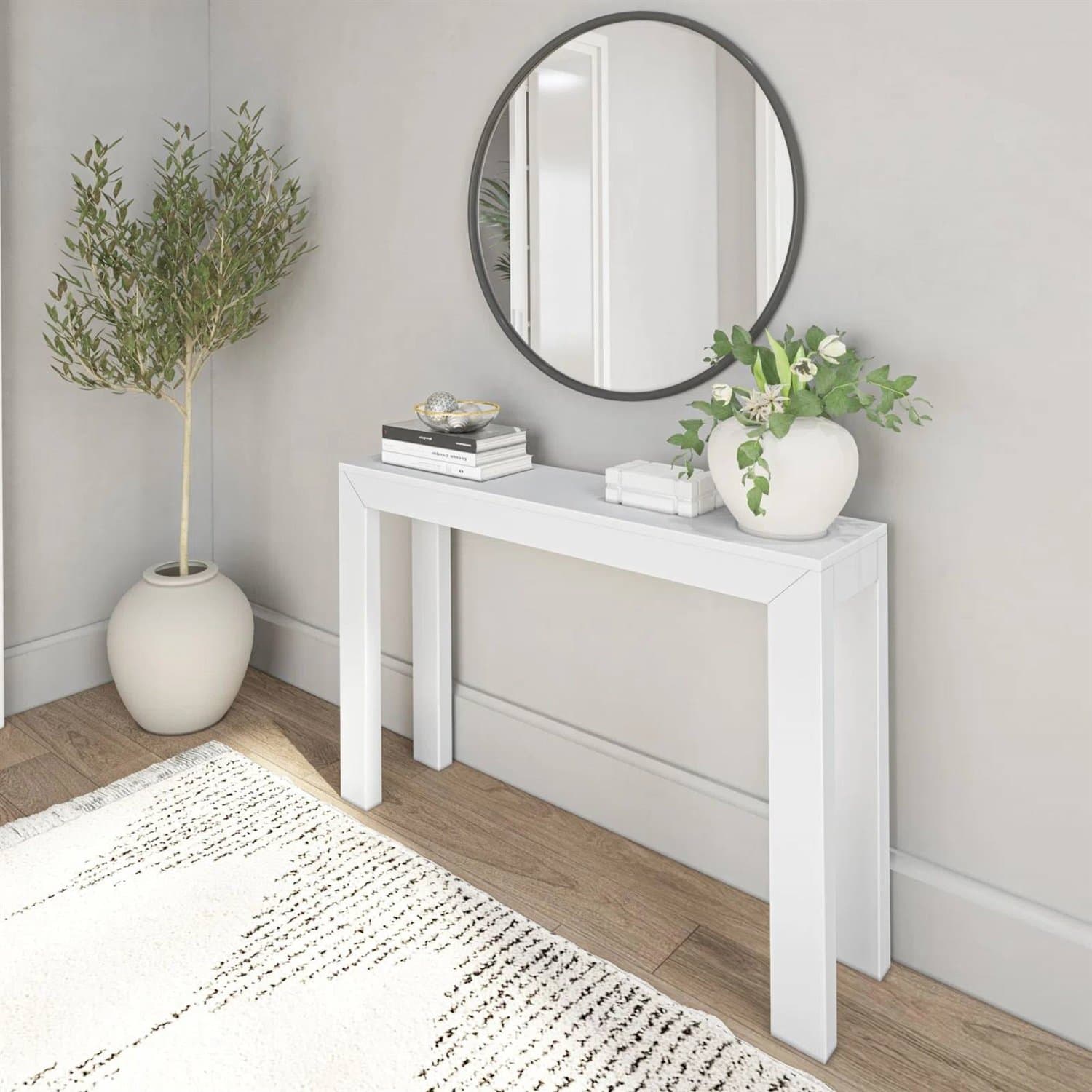 Solid Wood Modern Console Table in White Finish 1 Solid Wood Modern Console Table in White Finish