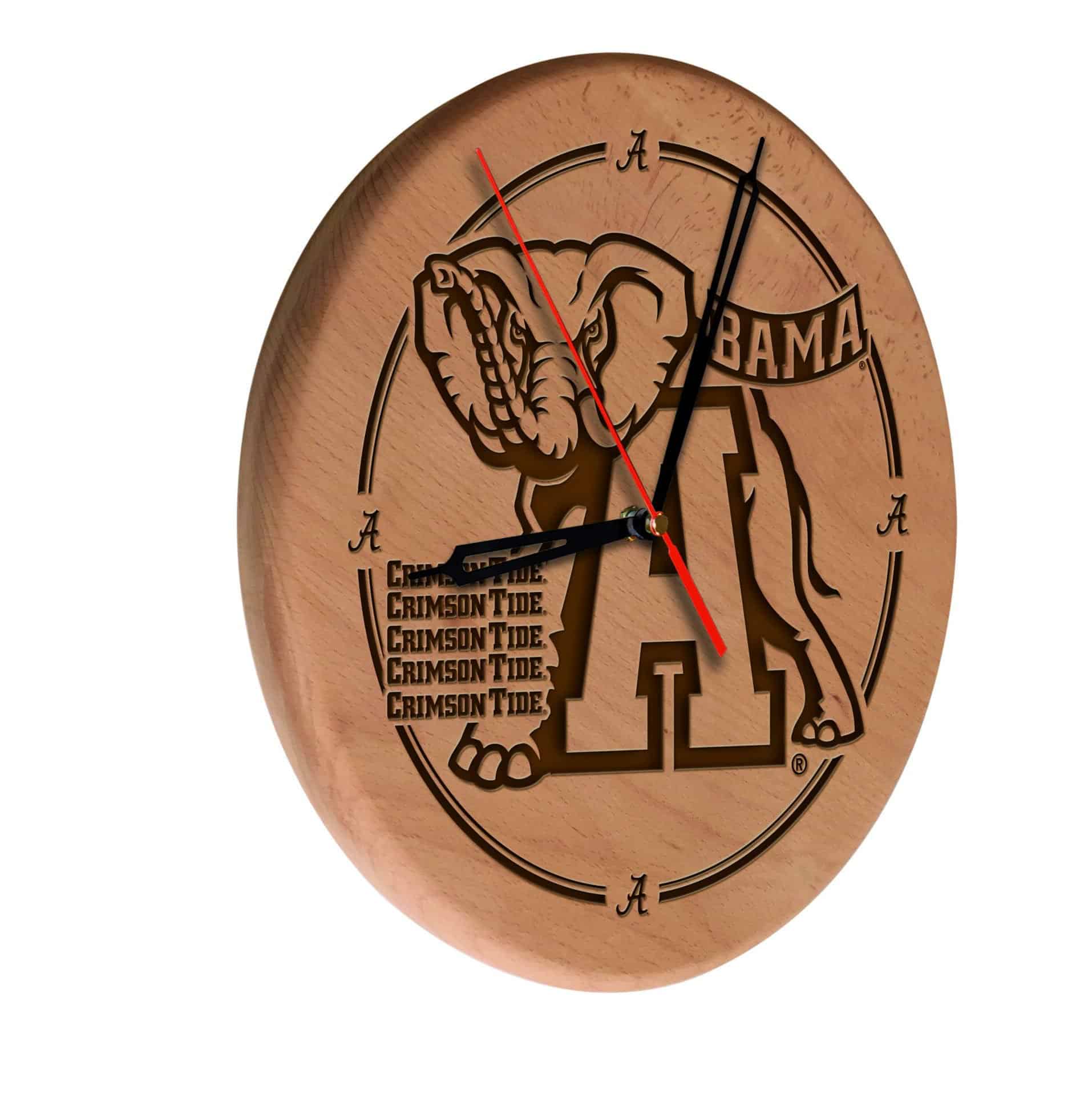University of Alabama 13-Inch Solid Wood Engraved Clock in Natural 1 University of Alabama 13-Inch Solid Wood Engraved Clock in Natural
