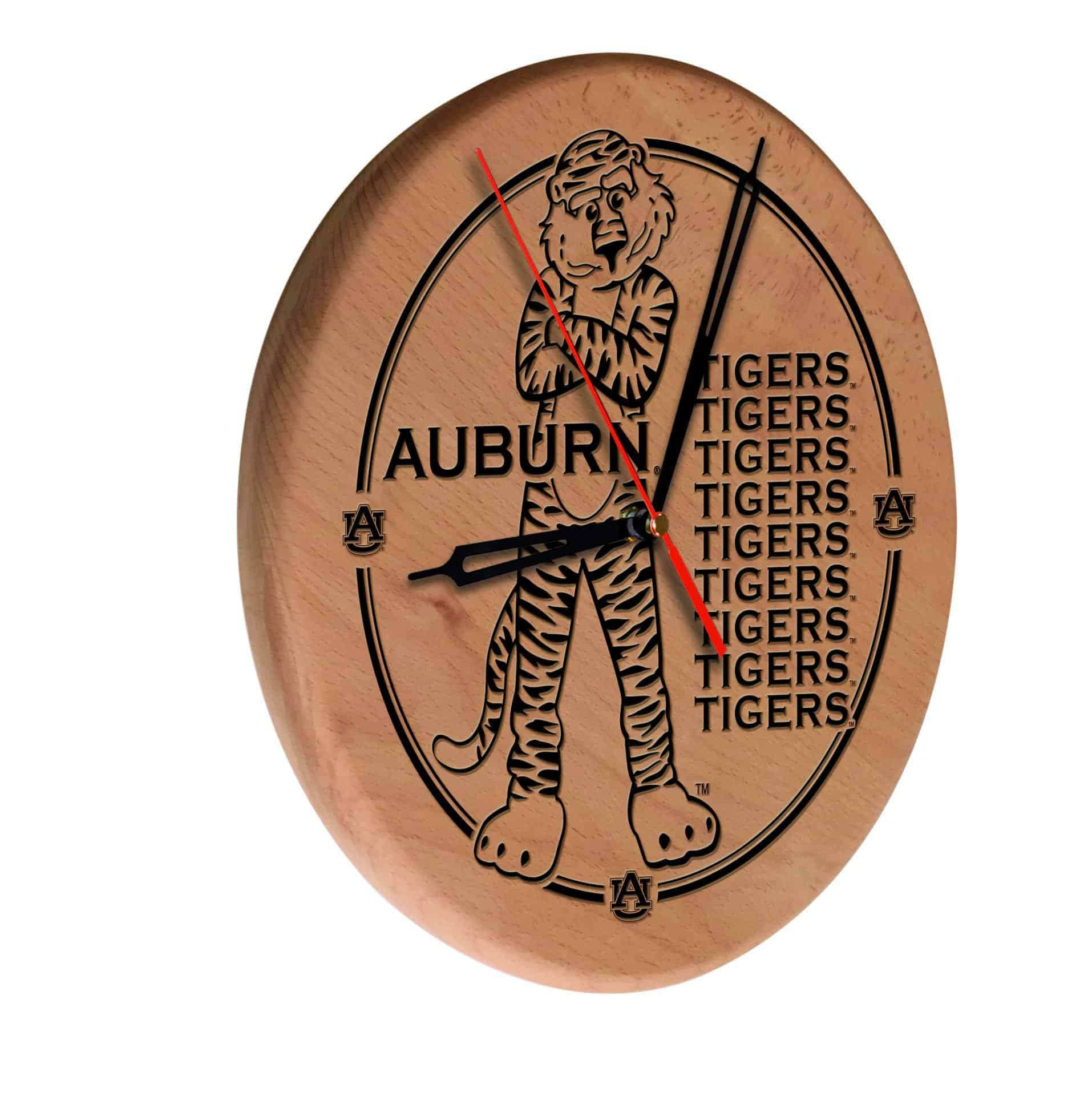 Auburn University 13-Inch Solid Wood Engraved Clock in Natural 1 Auburn University 13-Inch Solid Wood Engraved Clock in Natural