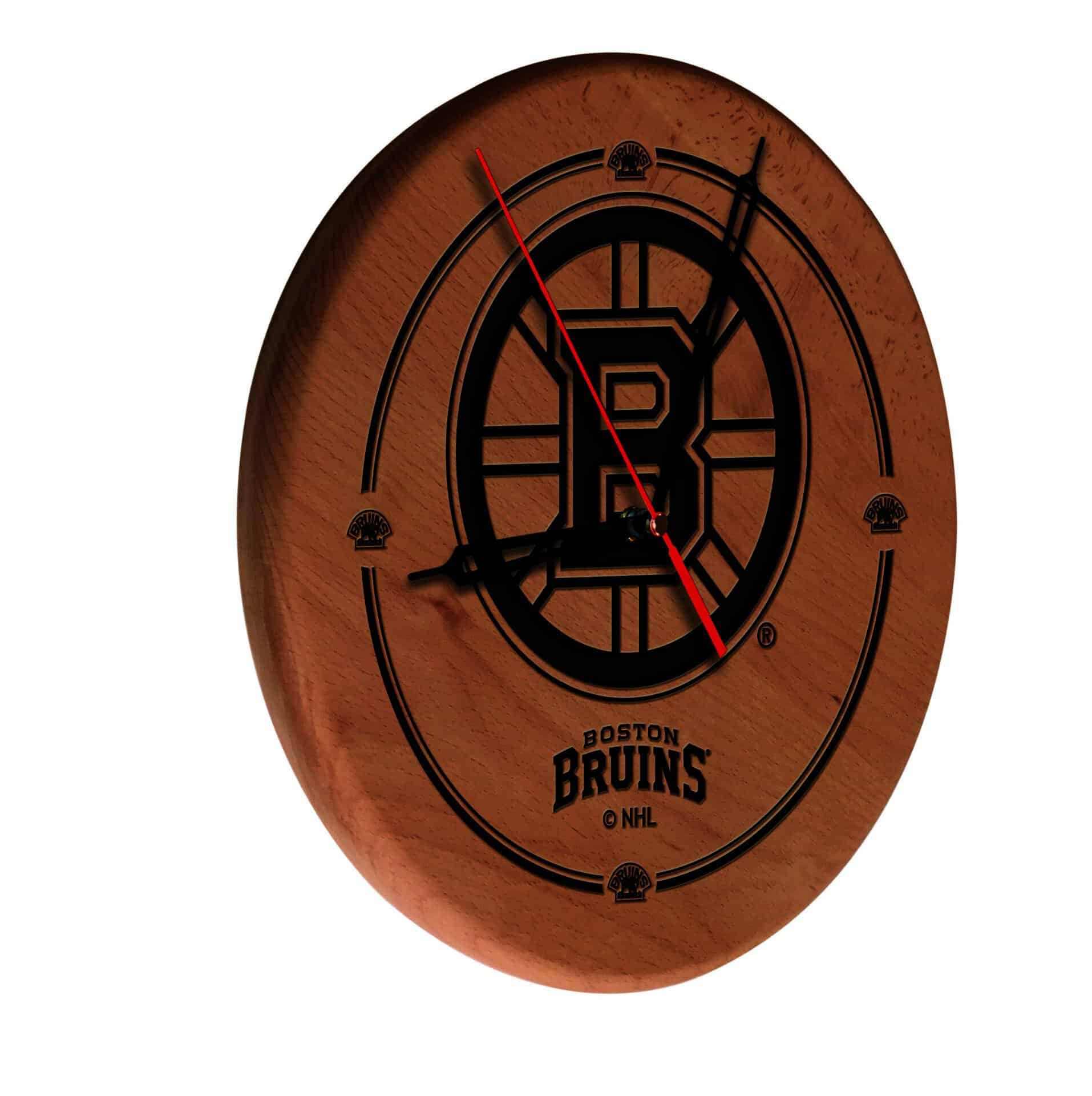 Boston Bruins 13-Inch Solid Wood Engraved Clock in Natural 1 Boston Bruins 13-Inch Solid Wood Engraved Clock in Natural
