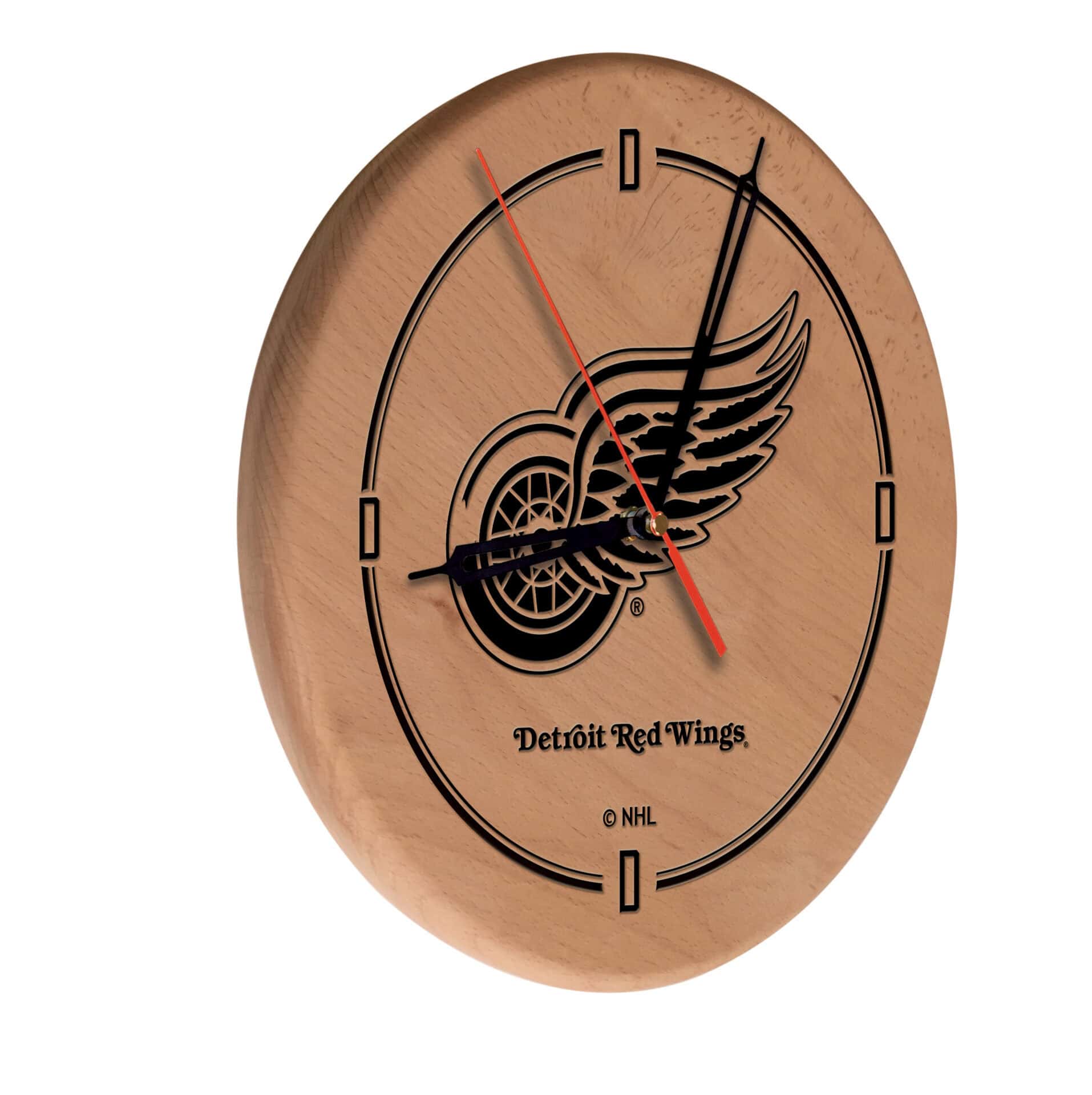 Detroit Red Wings 13-Inch Solid Wood Engraved Clock in Natural 1 Detroit Red Wings 13-Inch Solid Wood Engraved Clock in Natural