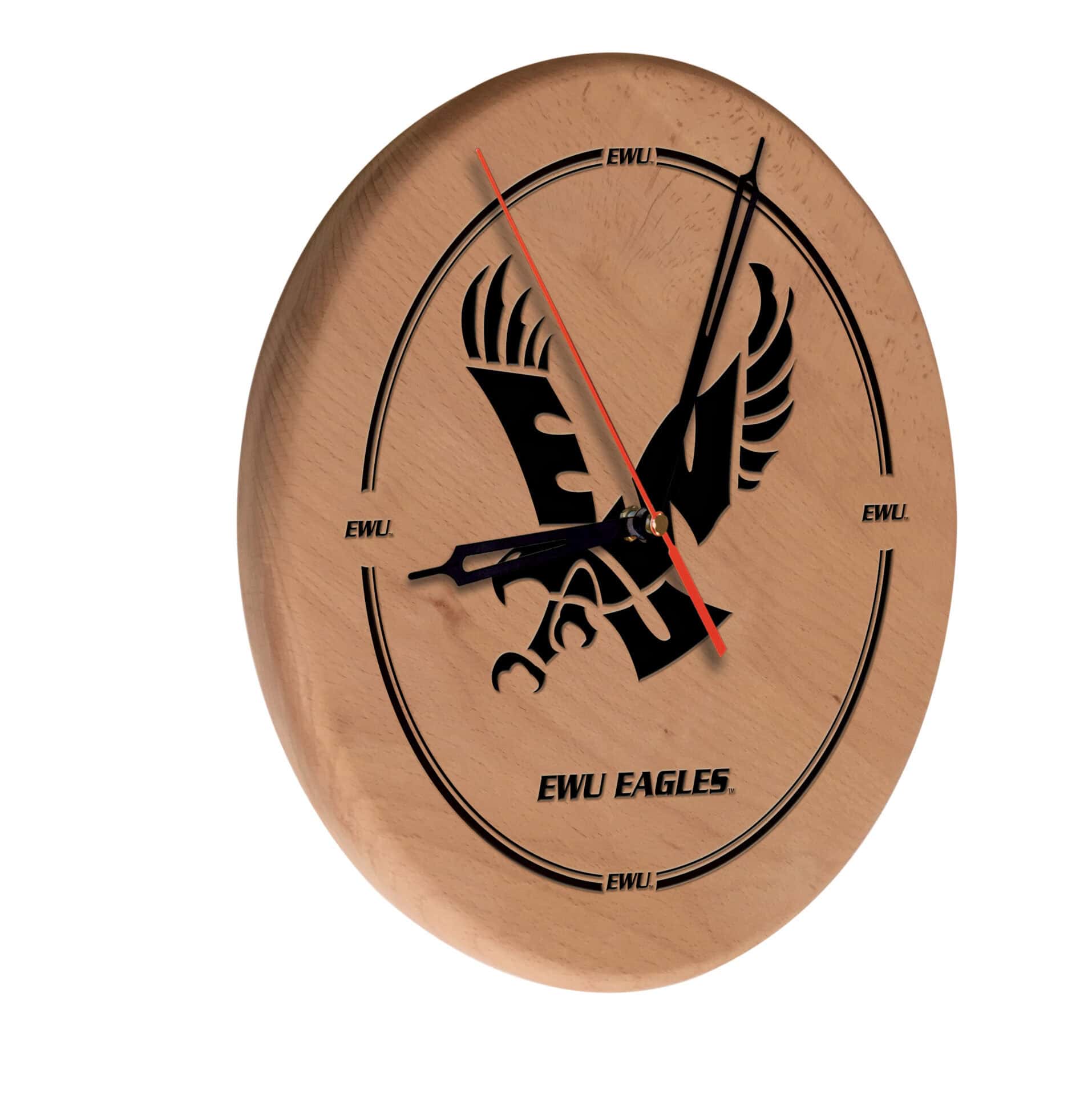 Eastern Washington University 13-Inch Solid Wood Engraved Clock in Natural 1 Eastern Washington University 13-Inch Solid Wood Engraved Clock in Natural