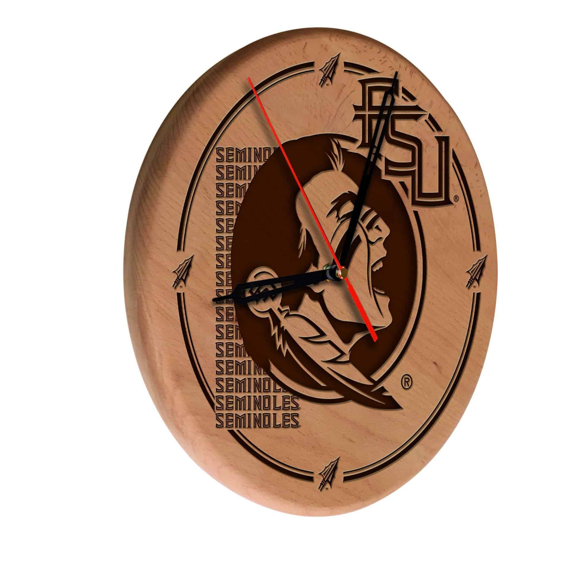 Florida State 13-Inch Solid Wood Engraved Clock in Natural 1 Florida State 13-Inch Solid Wood Engraved Clock in Natural