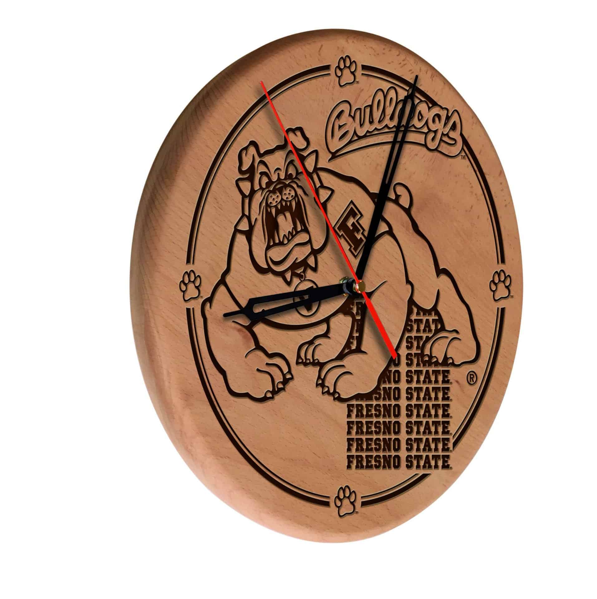 Fresno State University 13-Inch Solid Wood Engraved Clock in Natural 1 Fresno State University 13-Inch Solid Wood Engraved Clock in Natural